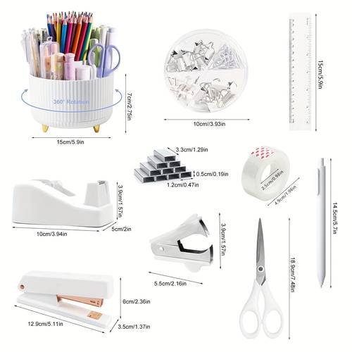 13pcs set durable acrylic rotating pen holder desktop tape dispenser stapler set complete handmade diy essentials set ideal for students teachers and professionals