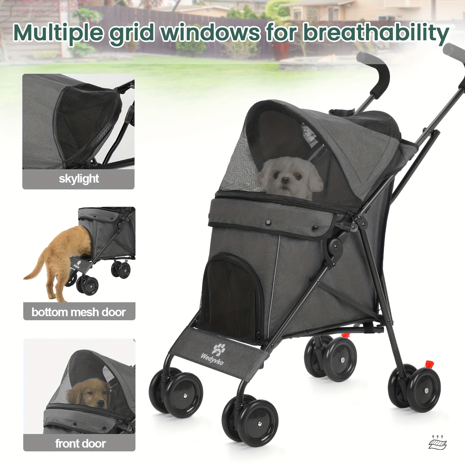 TEMU Lightweight Folding With Reflective Fabric For Night Use, Suitable For Small And Medium-sized Pets, Cat , Dog , Pet , Colors : Black, Pink, , Coffee, All Wheelsupgrade To