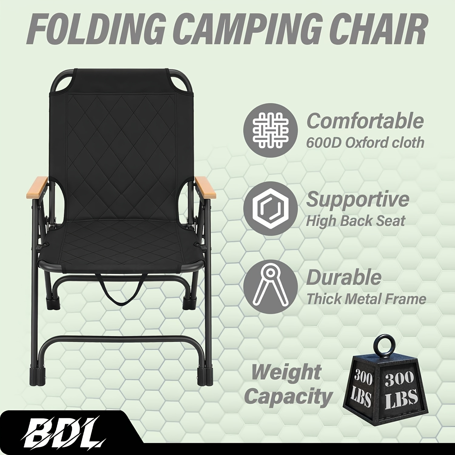 1pc Outdoor Foldable Portable Camping Chair with Armrests, Patio Folding Armchair, Beach Vacation Travel Beach Chair, Supports 300 Lbs, Suitable for Camping, Beach, Fishing, Hiking, Patio Use