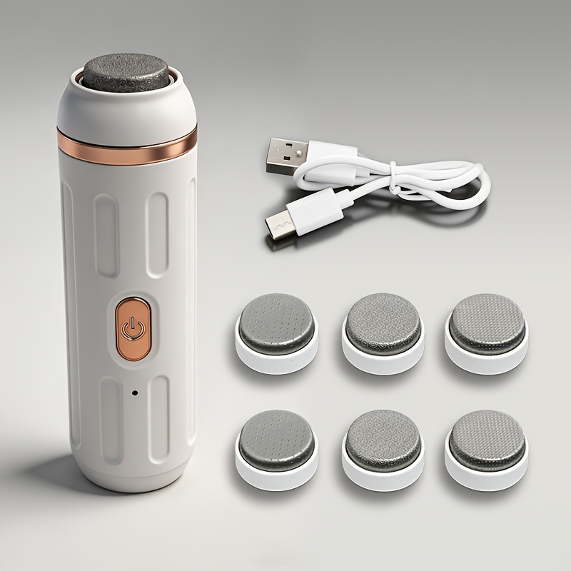 TEMU Electric Foot File, Automatic Remover, One-button Portable Electric Pedicure Device, Removes Dead Skin And , Includes 6 Replaceable Sanding
