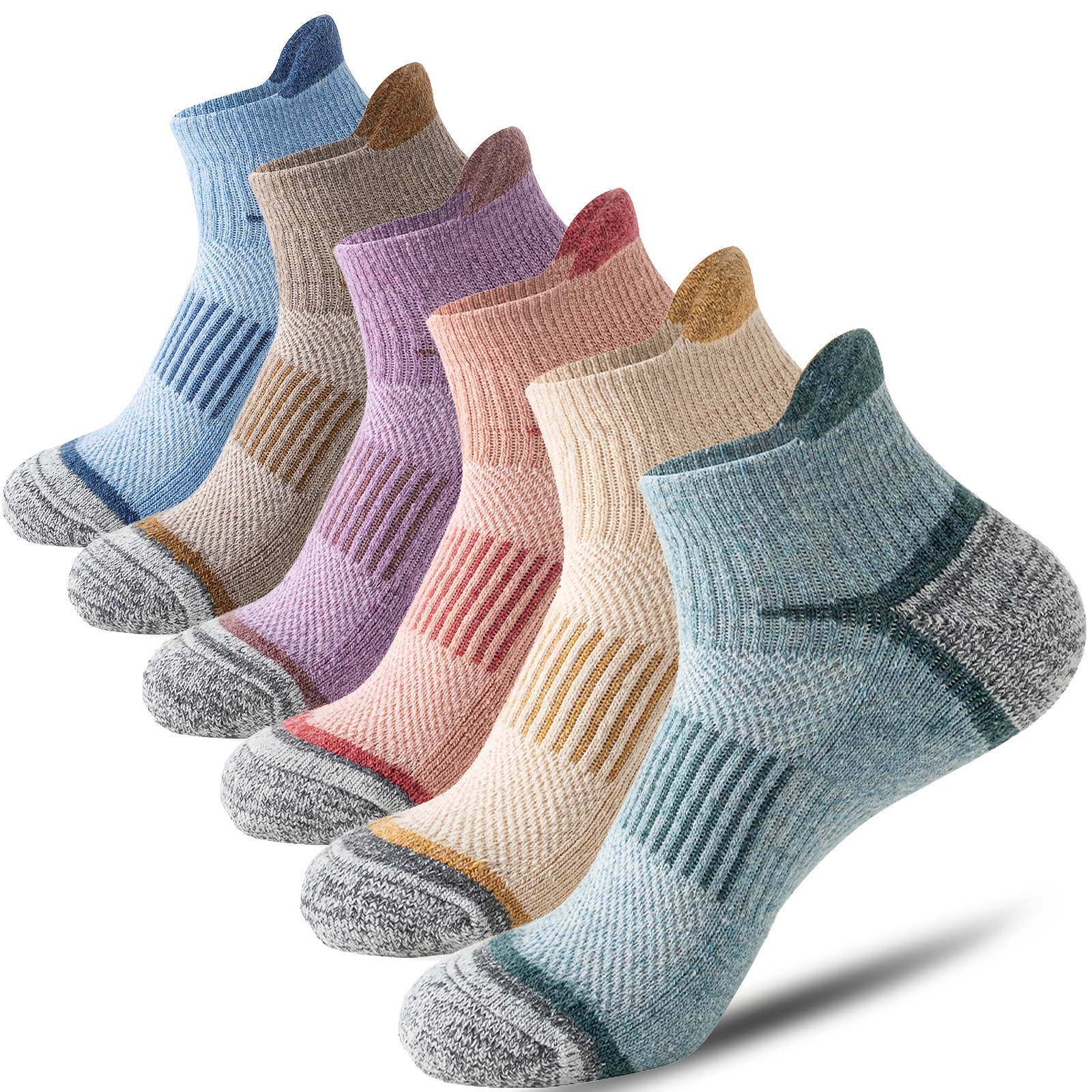 TEMU 6 Pairs Of Hiking Running Ankle Merino Wool Socks For Men And Women Compression Support Sweat Absorbing Breathable Thick Cushion Low Cut Invisible Socks For Festival Gift Sock