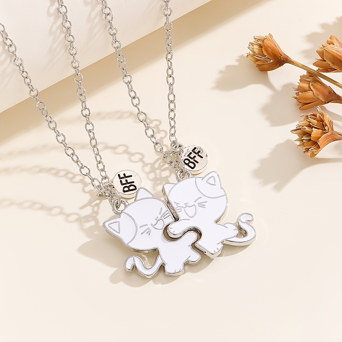 TEMU 2pcs Friendship Cat Necklace With Pendant, Adjustable Chain Necklace - Neck Jewelry Suitable For Daily Wear