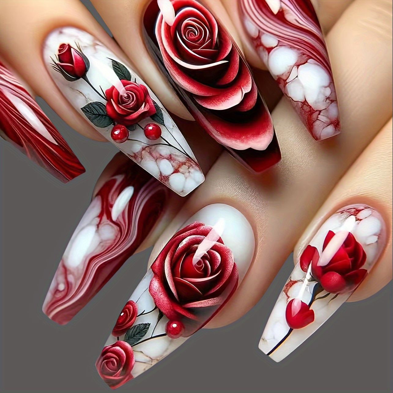 

24pcs Press-on Nails, Long , Red Print Coating, Suitable For Places , Suitable For All Women