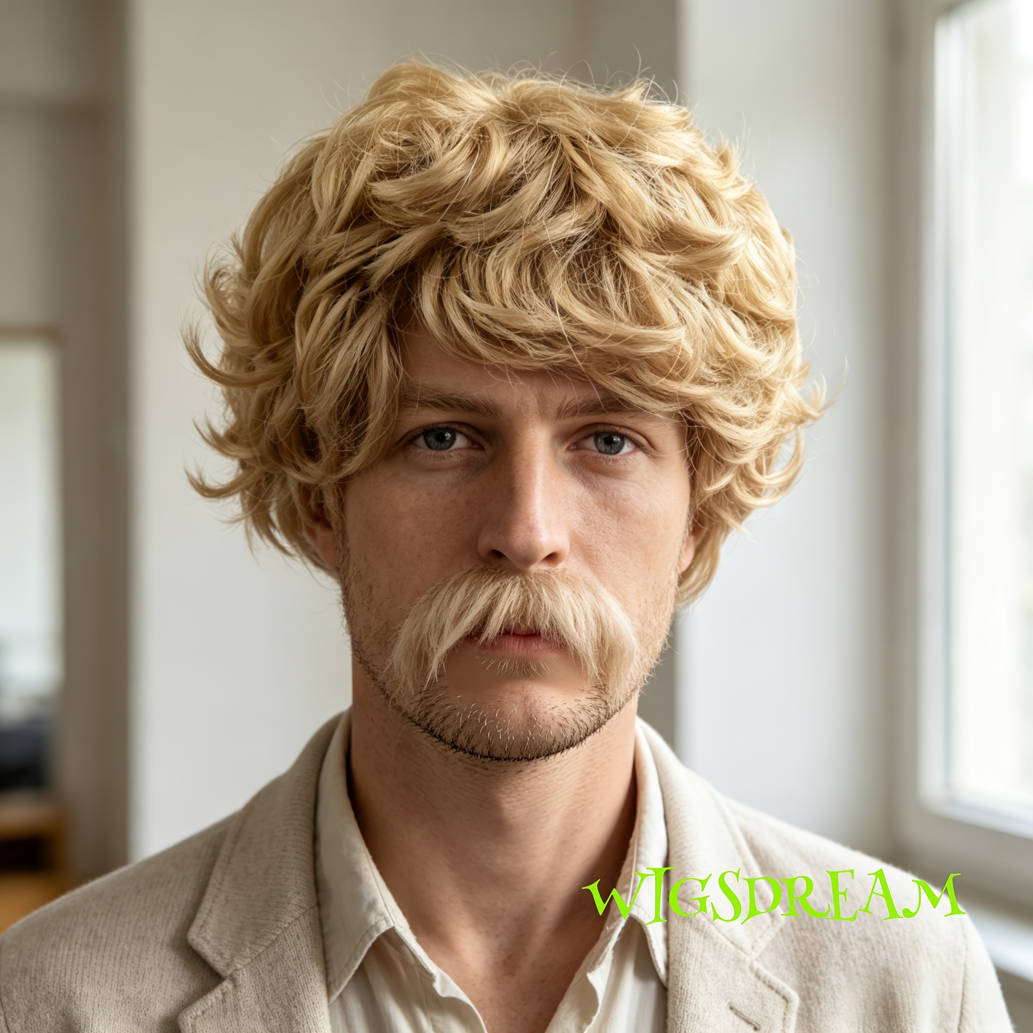 TEMU 1970s Retro Wig, Men's Golden Wig And Beard Set, Halloween Wig, Cosplay Wig