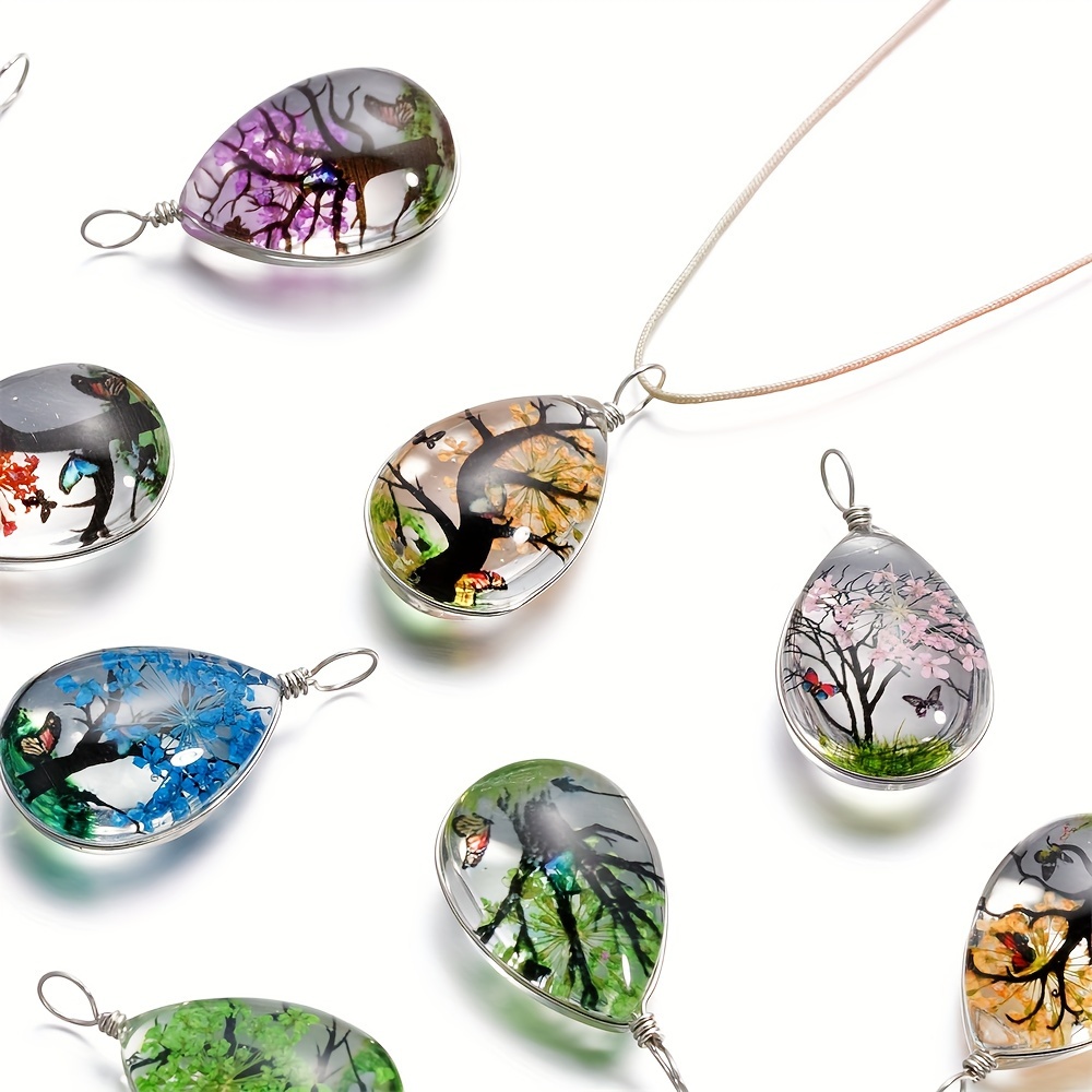 

5pcs Glass Pendant Ellipse Round Tree Pendant Charms Resin Pendant Diy Necklace Bracelet For Jewelry Making Supplies