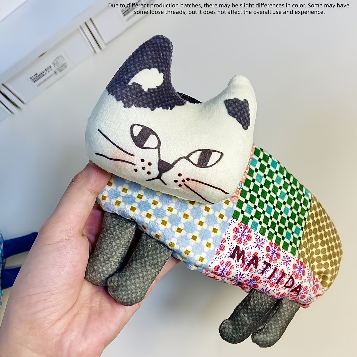 TEMU 平面プリント 無テクスチャー 猫型パッチワーク収納バッグ メタル開閉式—かわいい猫顔の布製ポーチ メイクブラシやデスクトップ収納の整理に最適 洗濯機洗い対応小型バッグ かわいい筆箱収納ポーチにも