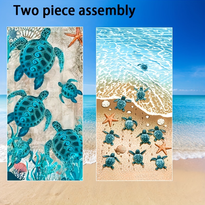 Oversized Microfiber Beach Towels Set With Cute Turtle And Star Print_voghion.com