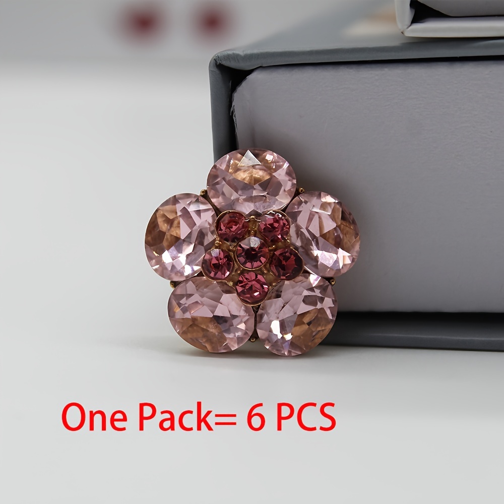 Image of 6pcs 24mm Pink Rhinestone Button With Single Hole For Sewing Embellishments Diy Craft Jewelry Wedding Decoration Bags Clothing Shoes Belt Hats