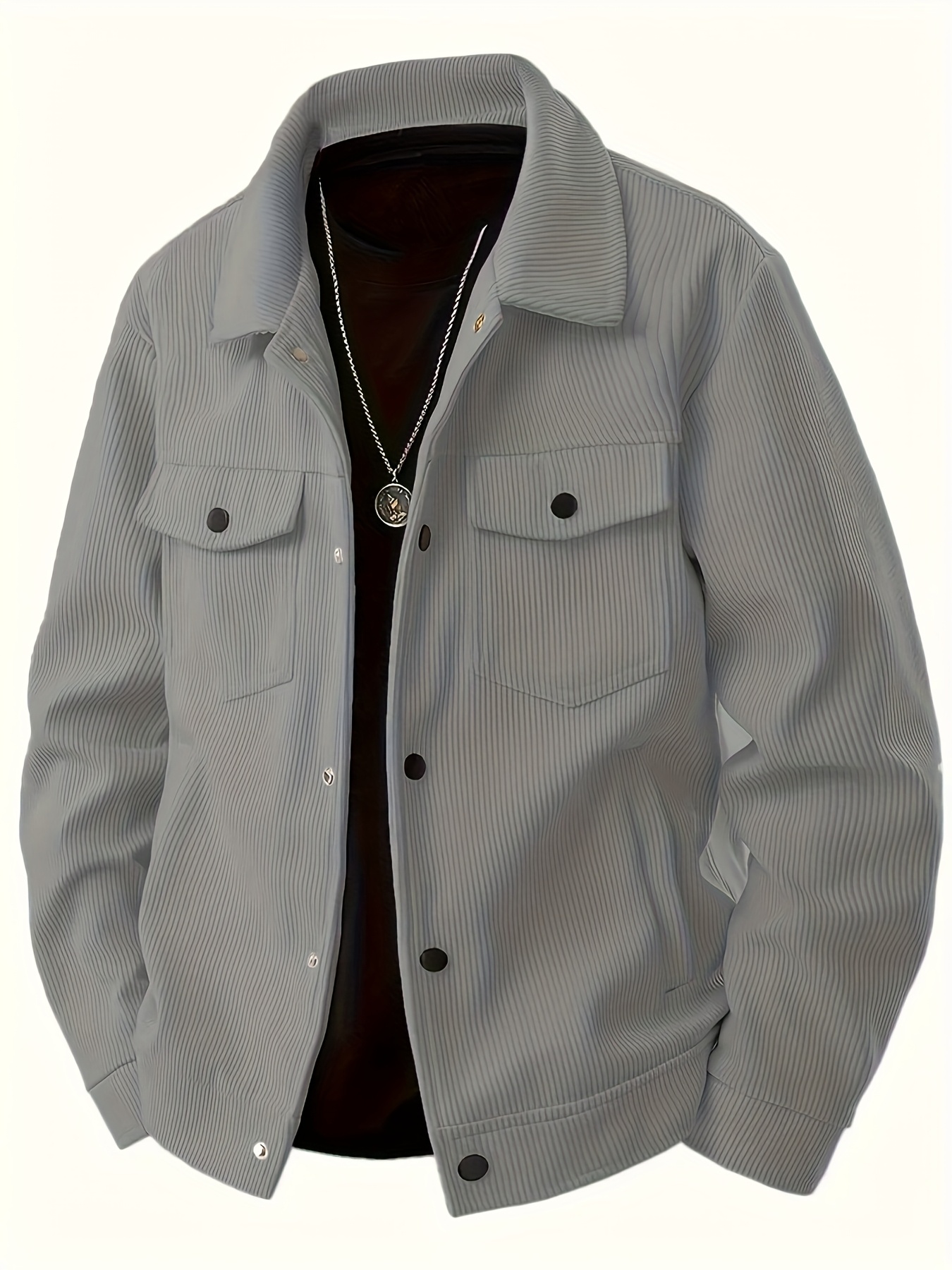 Alternative view of Camisa de Cuello de Pana para Hombre de Pearson OBM, Estilo Minimalista de Color Sólido, Textura Única, Encuentro…