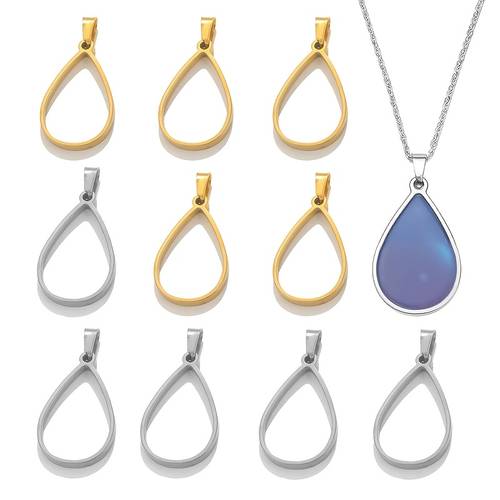5pcs teardrop open back bezel pendants stainless steel ring frame pendants geometric blanks charms hollow frame pendant cabochon settings for necklace bracelet jewelry making