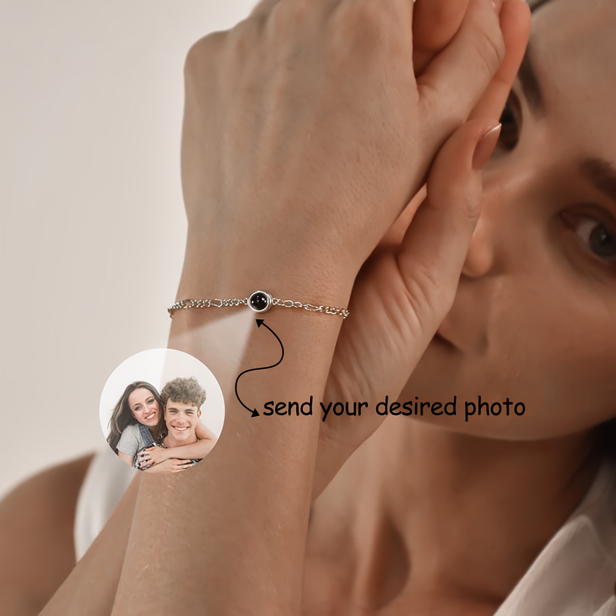 TEMU Custom Projection Photo Bracelet | Personalized 18k Gold Plated Photo Inlay Bracelet | Waterproof And 304l Stainless Steel | Tarnish-resistant |
