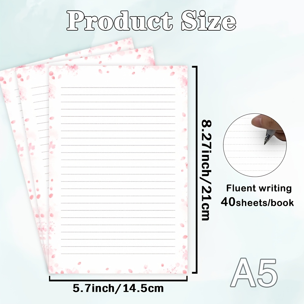 TEMU 40sheets Pink Petal Letter Paper, Pink Watercolor And Falling Petals, Minimalist Watercolor Design, Party Stationery, Diaries, Supplies, Lined