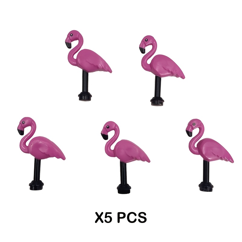 Image of 5pcs Cute Flamingo Animal Building Block Accessories For Farm, Ranch, Garden, , And Zoo Decorations, Diy Animal Scene, Abs Material, Suitable For Christmas Gifts And Birthday Gifts