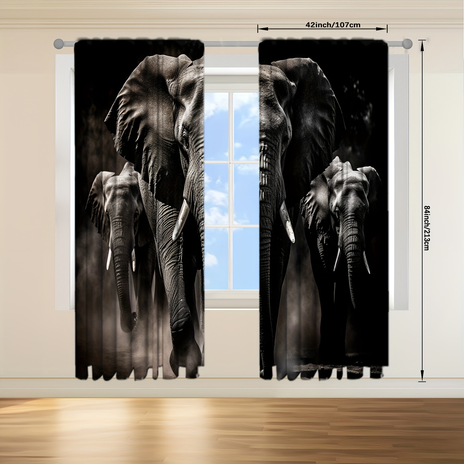 TEMU 2 Panels Window Curtains Elephant Collage Curtains Suitable For Living Room, Bedroom, Kitchen, Bathroom, Home Decor, Room Decor