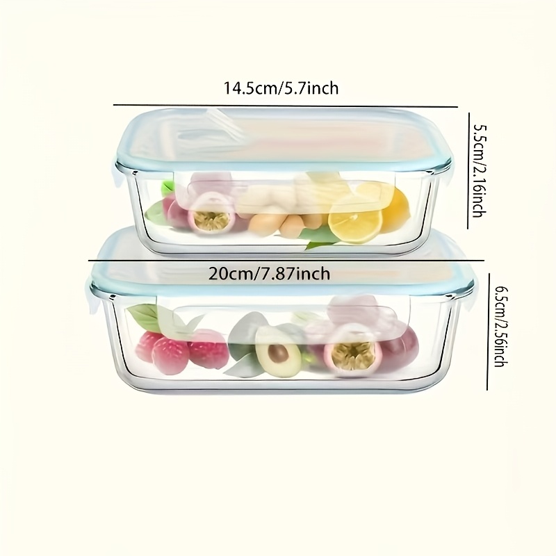 TEMU 2pcs/rectangular Set (410ml And 1040ml) High Borosilicate Glass Thickened Food Storage Containers, Sealed Moisture-proof And Leak-proof,