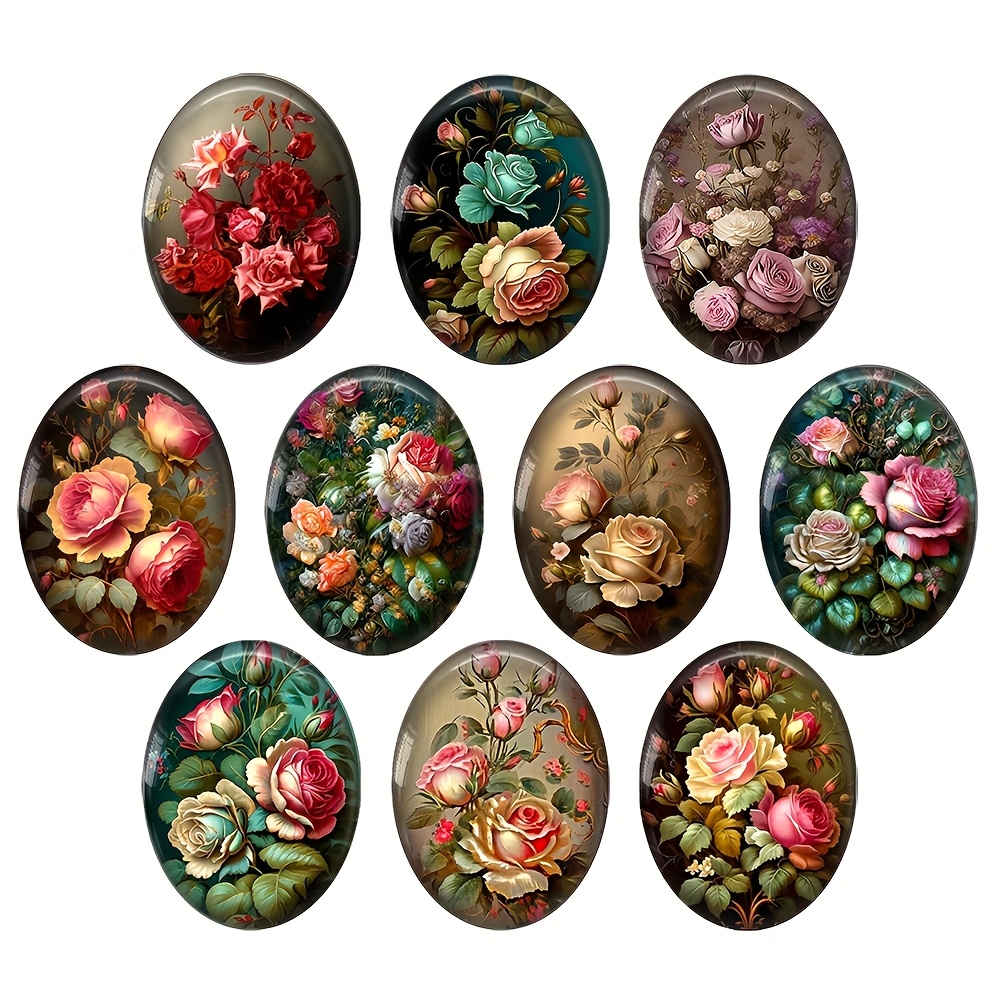 

Glass Cabochons, Floral , 18x25mm Oval, For Jewelry Making, Pendants, Earrings, Diy Crafts, With Valentine's, Day, Christmas Gifts