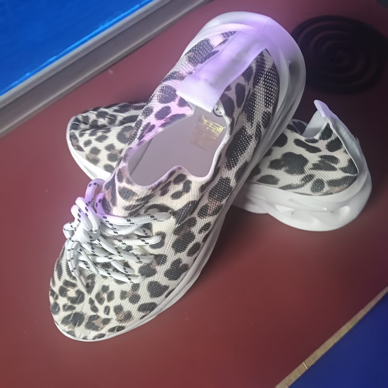 TEMU Leopard Print Lace-up Casual Sneakers, Women Shoes