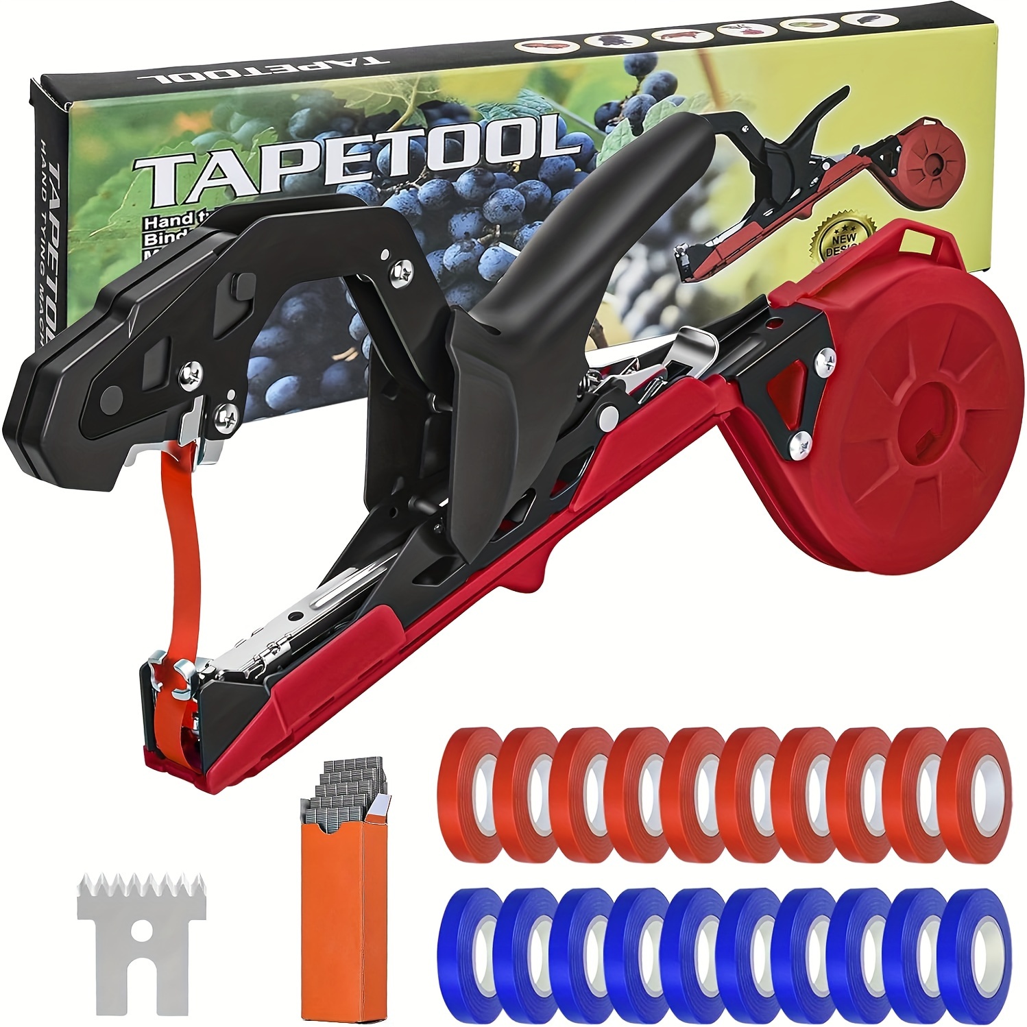 Lightweight Metal Plant Binding Kit - A Compact And Fast Grape Binding Tool With Colored Tapes And Nails, Suitable For And , Improving Plant Support , Garden Rope Distributor, And Sturdy Construction.