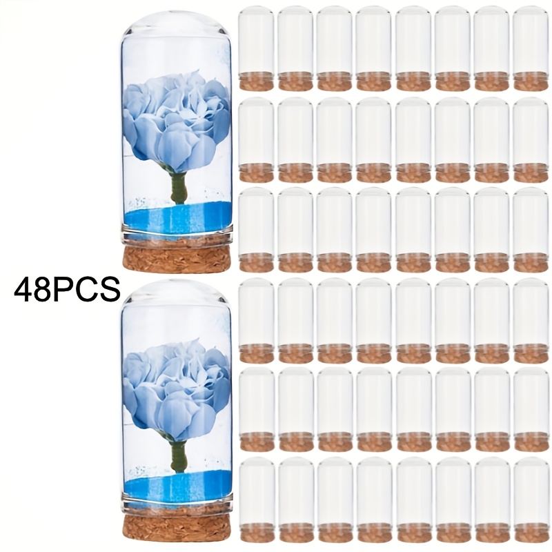 Image of 48pcs Cloche Glass Dome With Cork Base Bell Jar Mini Display Vial Terrarium Cabochons Bottles Container Wood Decor For Cover Christmas Party Favor