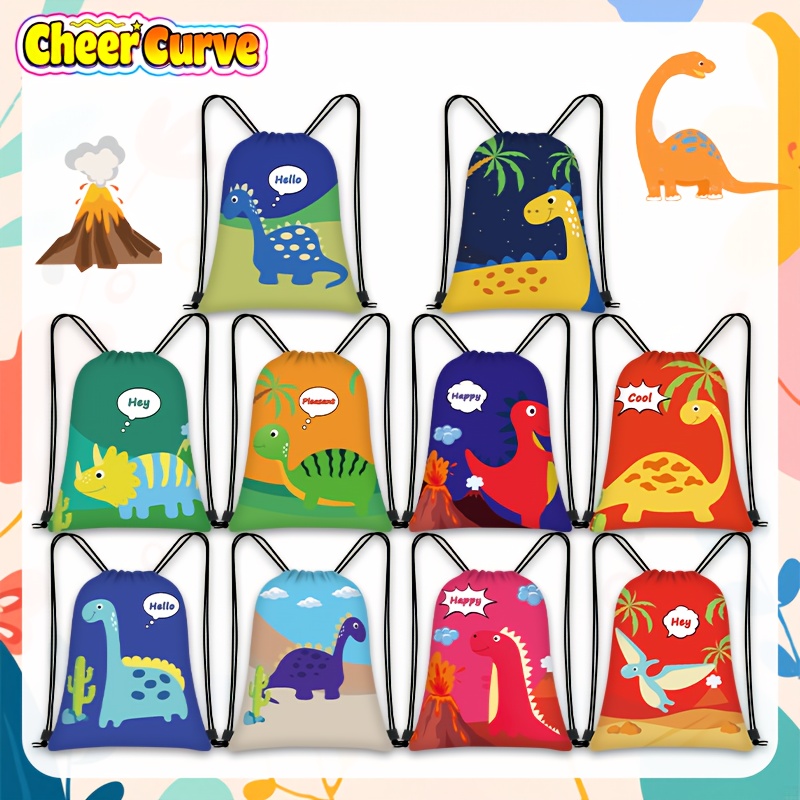 TEMU Gift For Her/him Cheercurve 10pcs Dinosaur Drawstring Bag, Drawstring Gift Bag, Fitness Backpack, Sports Party Gift, Party, Storage Drawstring
