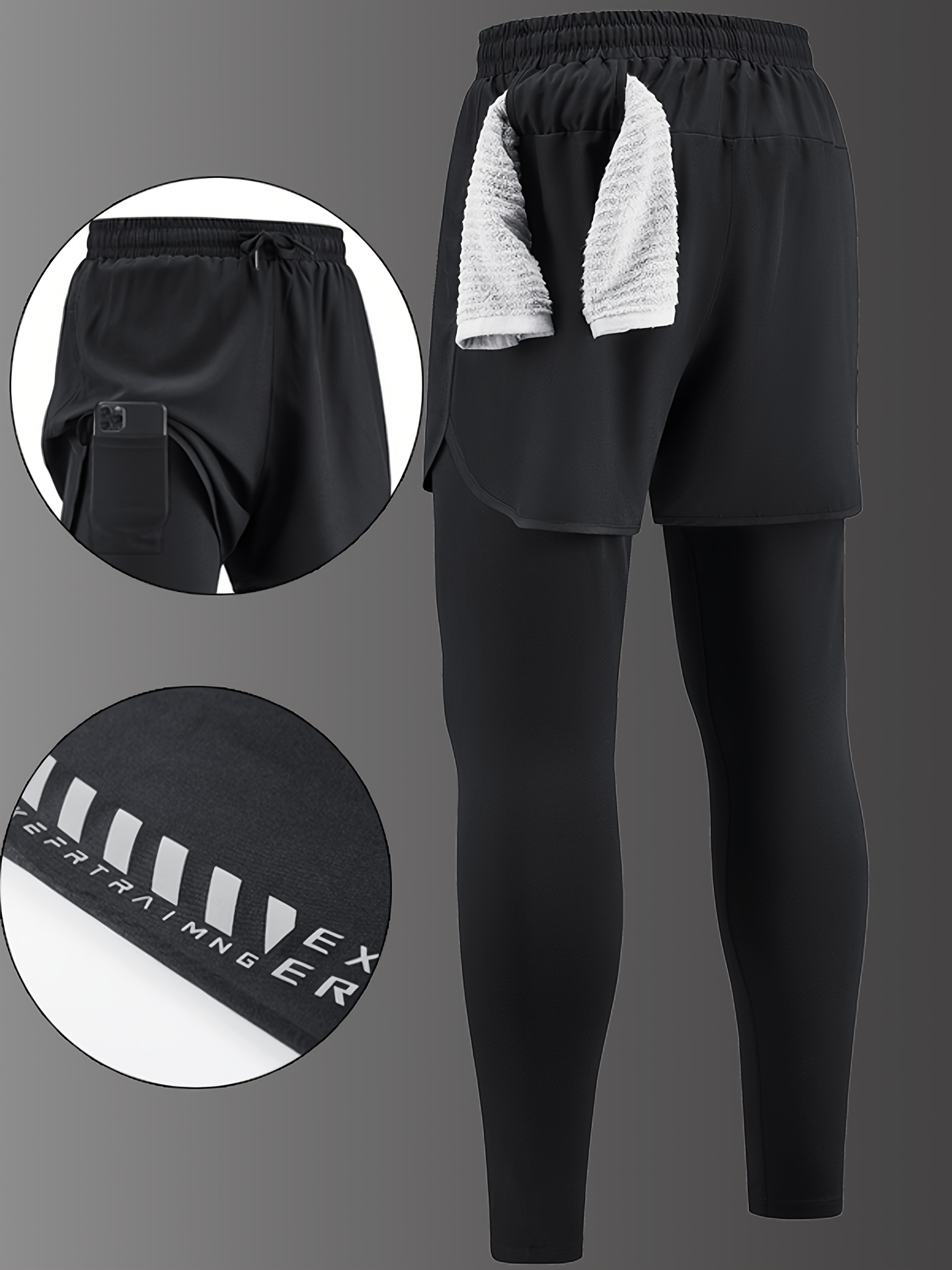 Men'S Casual Sports Long Pants Suitable for All Seasons, Designed to Look Like Two Pieces, Featuring Pockets, a Regular Fit, Elastic Waistband, Quick-Drying And Breathable Fabric, Moisture-Wicking Properties, Ideal for Hiking, Training, Yoga