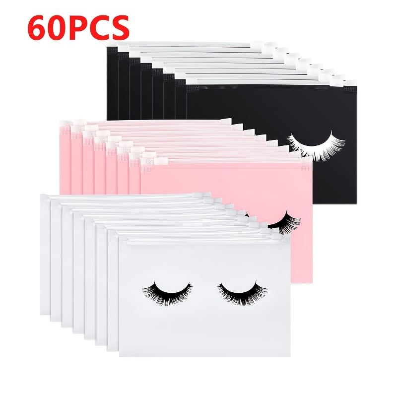 

60pcs Pe Zipper Bag Frosted Self-sealing Bag, Bag Eyelash Small Zipper Box Travel Bag Eyelash 3 Colors