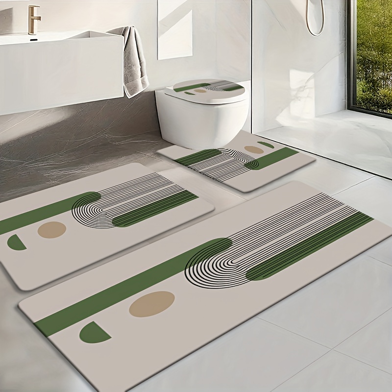 TEMU 4 pièces, Tapis de sol imprimés au design géométrique , Ensemble de tapis de bain antidérapants, Décoration intérieure (Fabriqué en flanelle,