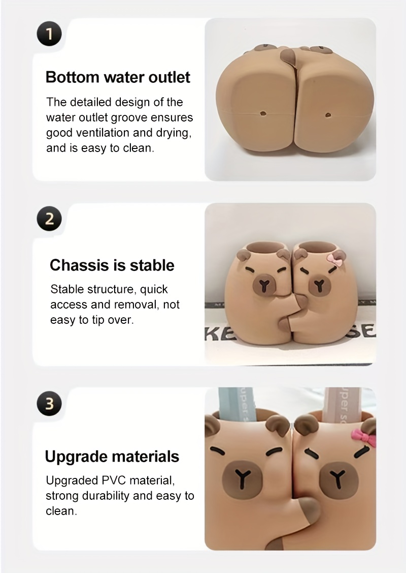 Porte-brosse à Dents électrique Design Capybara - Avec Support Dentifrice - Ventouses - Pour Salle De Bain