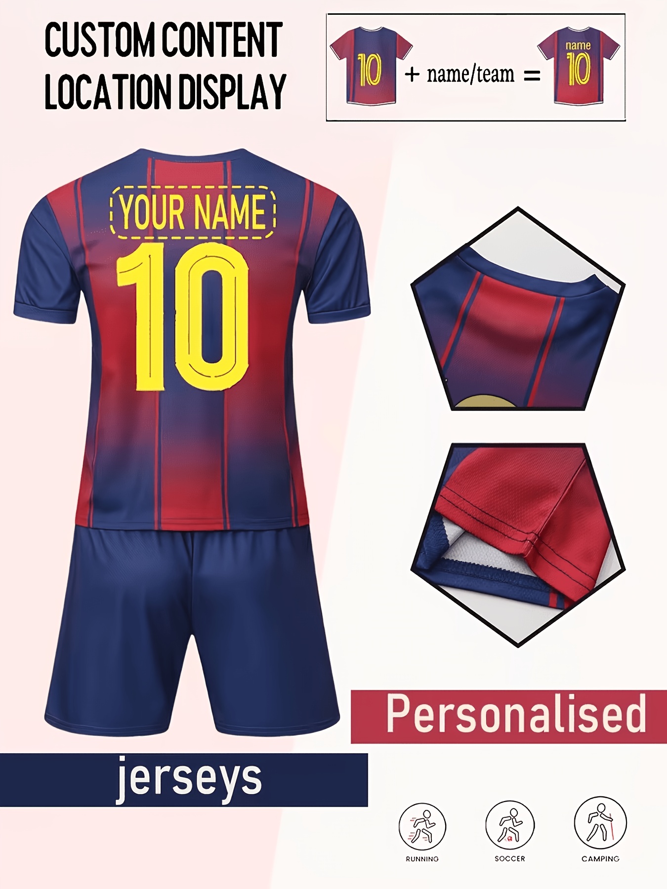 2pcs boys personalized   7 youth soccer kit quick dry breathable jersey shorts soccer uniforms for training team matches machine washable spring summer   suitable for outdoor sports   outdoor