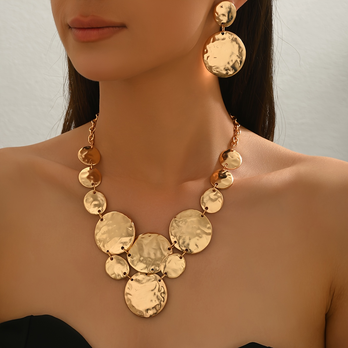 E-shop 3-teiliges stilvolles kreatives geometrisches Unregelmäßiges Metall Europäisch-Amerikanisches Trendy Persönlichkeits-Casual-Set mit langen