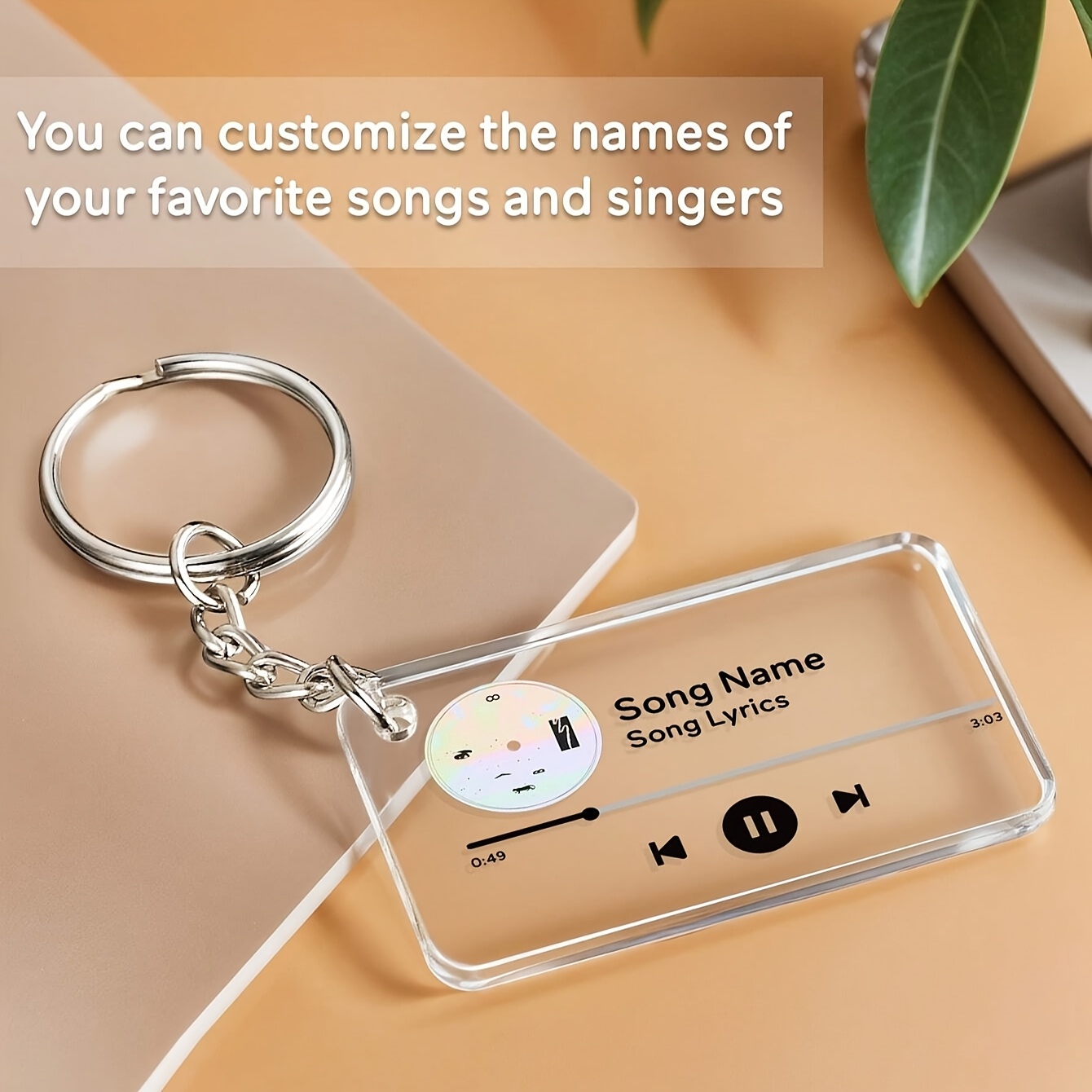 TEMU 1pc Customized Music Player Acrylic Keychain Personalized Photo Keychain Customized Song Nameplate Keychain Four-head Rounded Edge, Suitable For