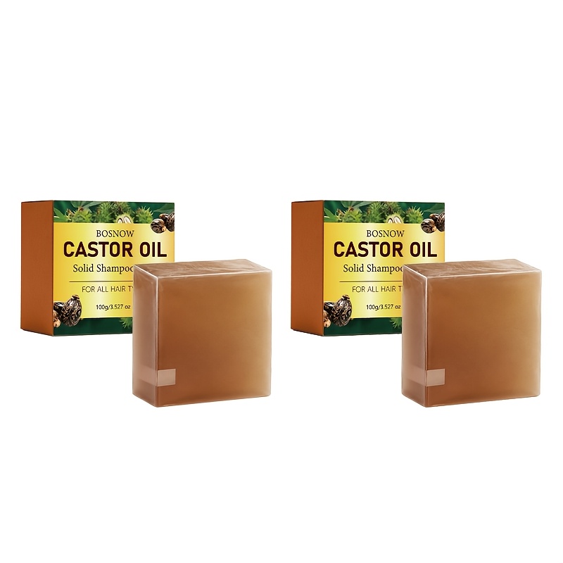 Image of 2pcs Castor Oil Hair-strengthening Shampoo Bar, Deep Cleansing, Removes , Moisturizes, Soothes, Designed For Split And Damaged Hair, Strengthens Strands, Leaves Hair Looking Blacker And Shinier