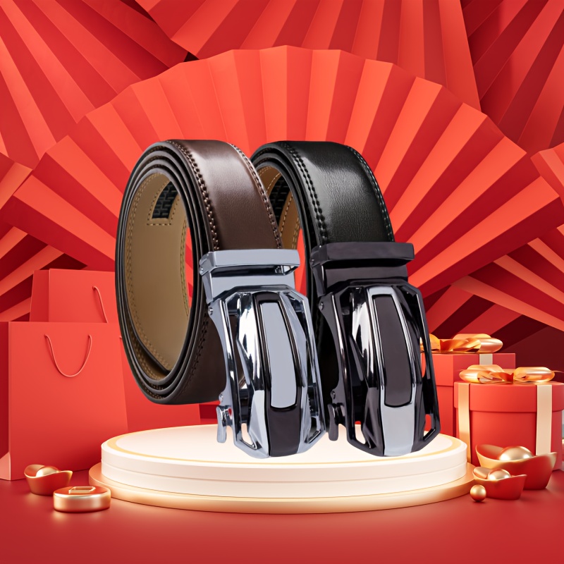 2-Pack Men's Adjustable Ratchet Leather Belts 1 3/8" Wide, Multiple Color Combos, Sizes 26"–54