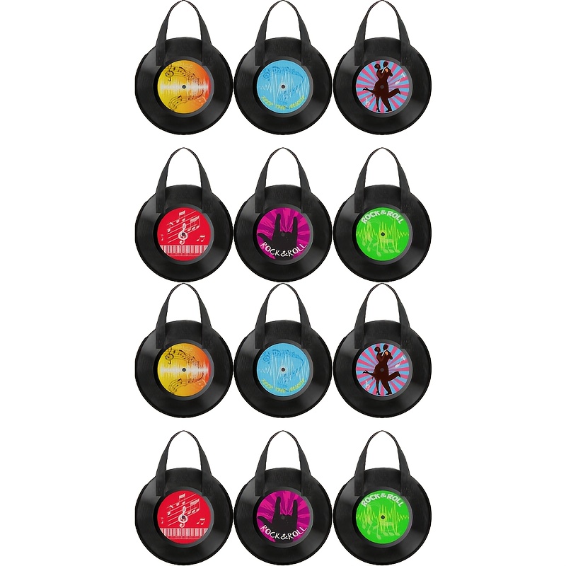 Image of Gift For Her/him 12pcs For Rock Music Non-woven Tote Bags - Vinyl Record Themed Reusable Gift Bags, Retro 50s Style Party Favors For Rock Birthday, , Bar, Music Festival, Band Themed Supplies