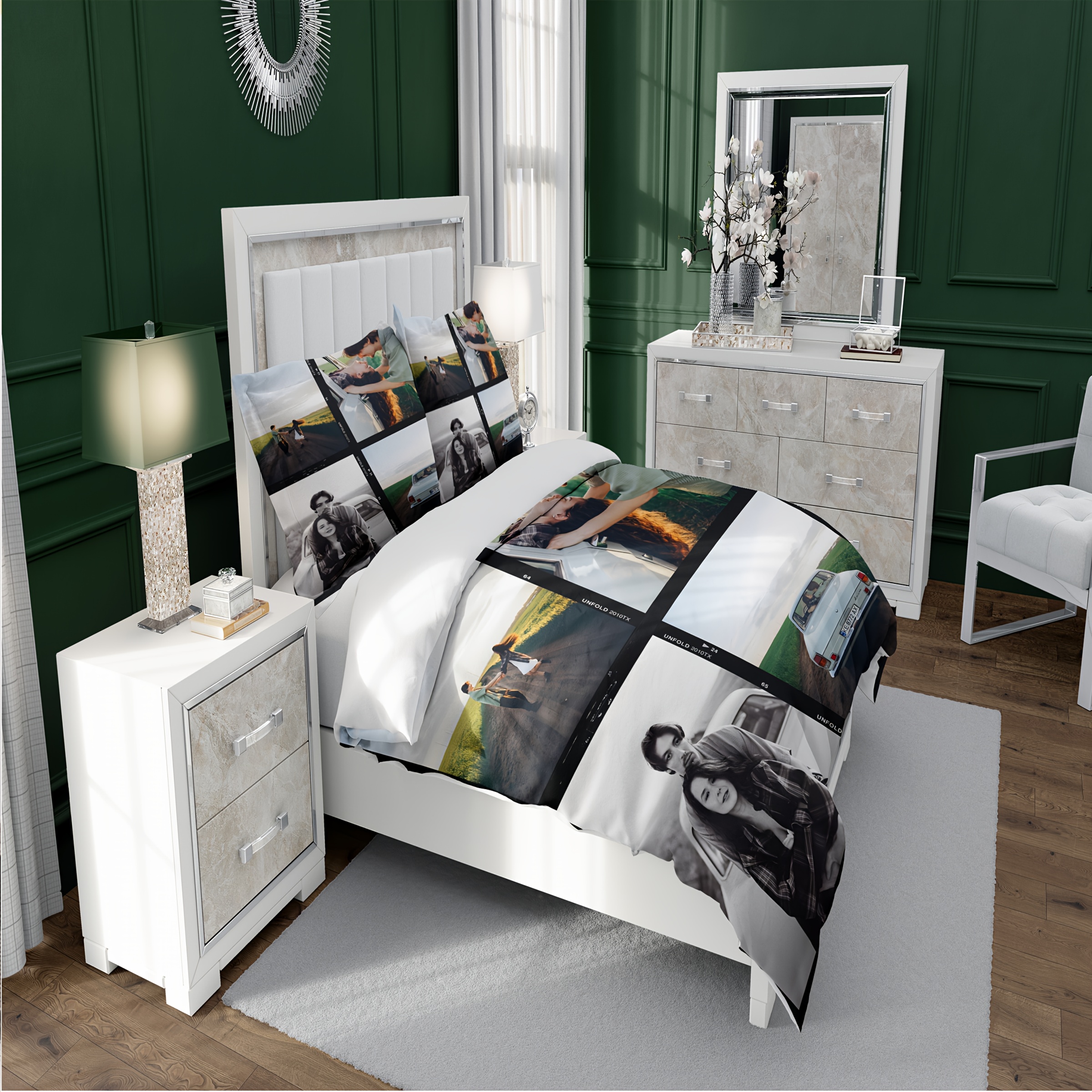 custom 3pcs set fashion customized happy warm love couple photo quilt cover set 1 bed cover 2 pillowcases no core large extra large customized couple warm moments photo printed bedding set soft and comfortable bed cover set suitable for bedroom and   Product details 3