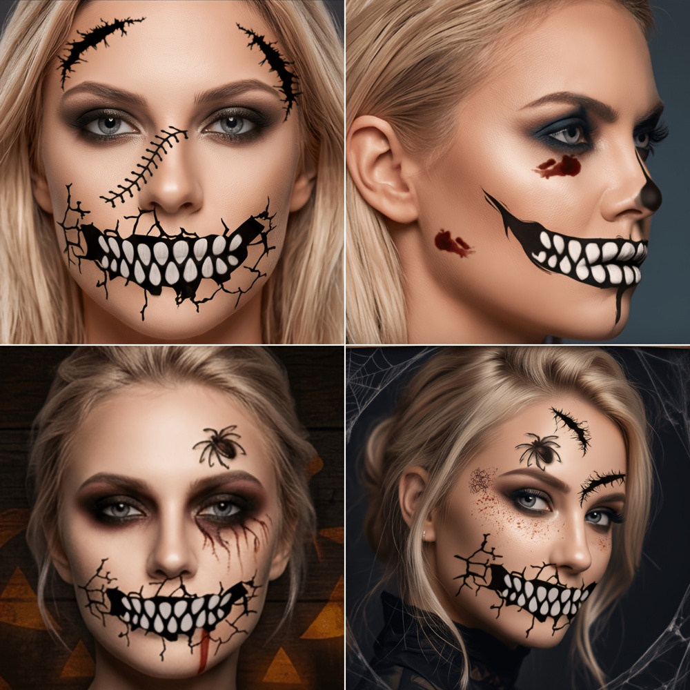 5pcs Halloween Scary Skull Clown Face Stickers, Temporary Tattoos