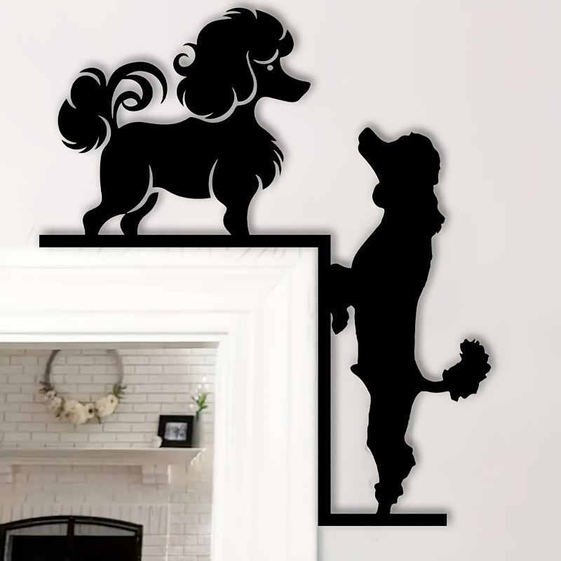 

1pc Art Deco Poodle Metal Corner Wall Art, Silhouette Animal Theme Home Decor, Ideal Birthday Gift For Pet Lovers, No Power Needed, Featherless - Poodle Metal Sign For Door Top And Corner Decoration