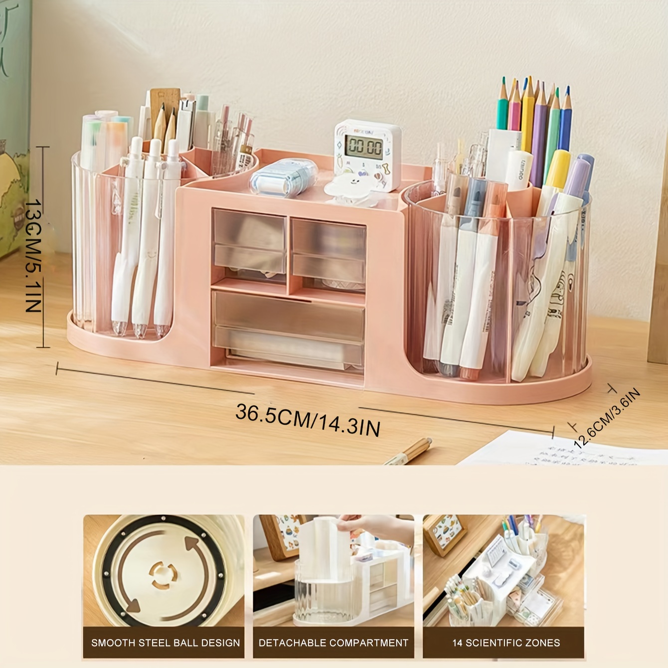 Image of 1pc, Double Rotating Transparent Pen Holder, Storage Box Student Desktop Stationery Storage Creative Pen Holder