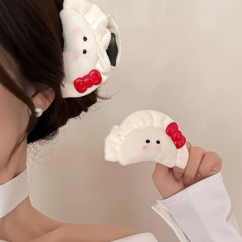 

Cute Bowknot & Blush Dumpling Hair Claw - Large, Sweet Fabric Shark Clip For Women | Valentine's Day