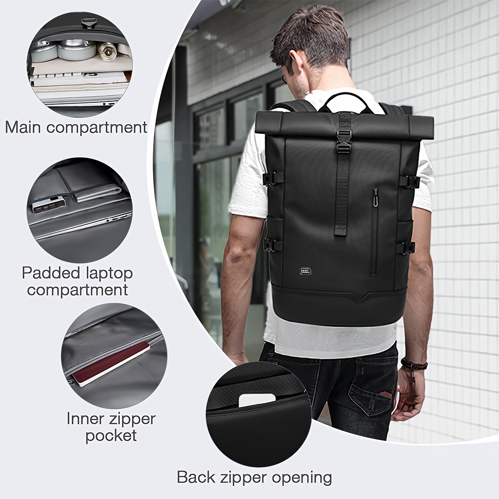 HANMARRY Men's Business Laptop Backpack - Heavy-Duty 39.62cm Computer Backpack, 15-in-1 Organizer, Padded Shoulder Straps & Locking System, High Quality for Work, Travel, School, Commute - Compatible with MacBook/Air/Pro/PC/Laptop - Sleek Black