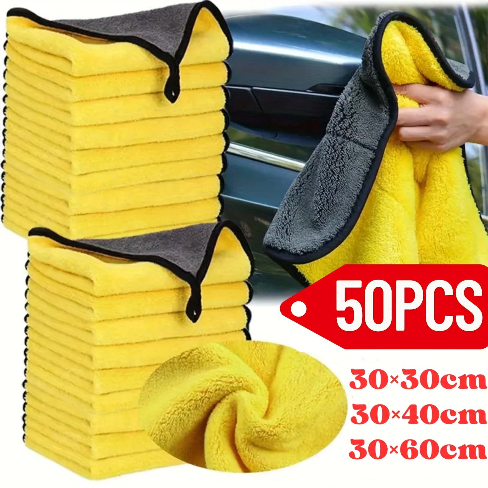 TEMU Microfiber Towels For Cars | 400 Gsm, Thick, Super Soft Drying Towels For Cars | Dual-sided For Cleaning, Washing And Buffing | , Scratch-free, Lint Free Cloth | (11"x11", 50 Pk)