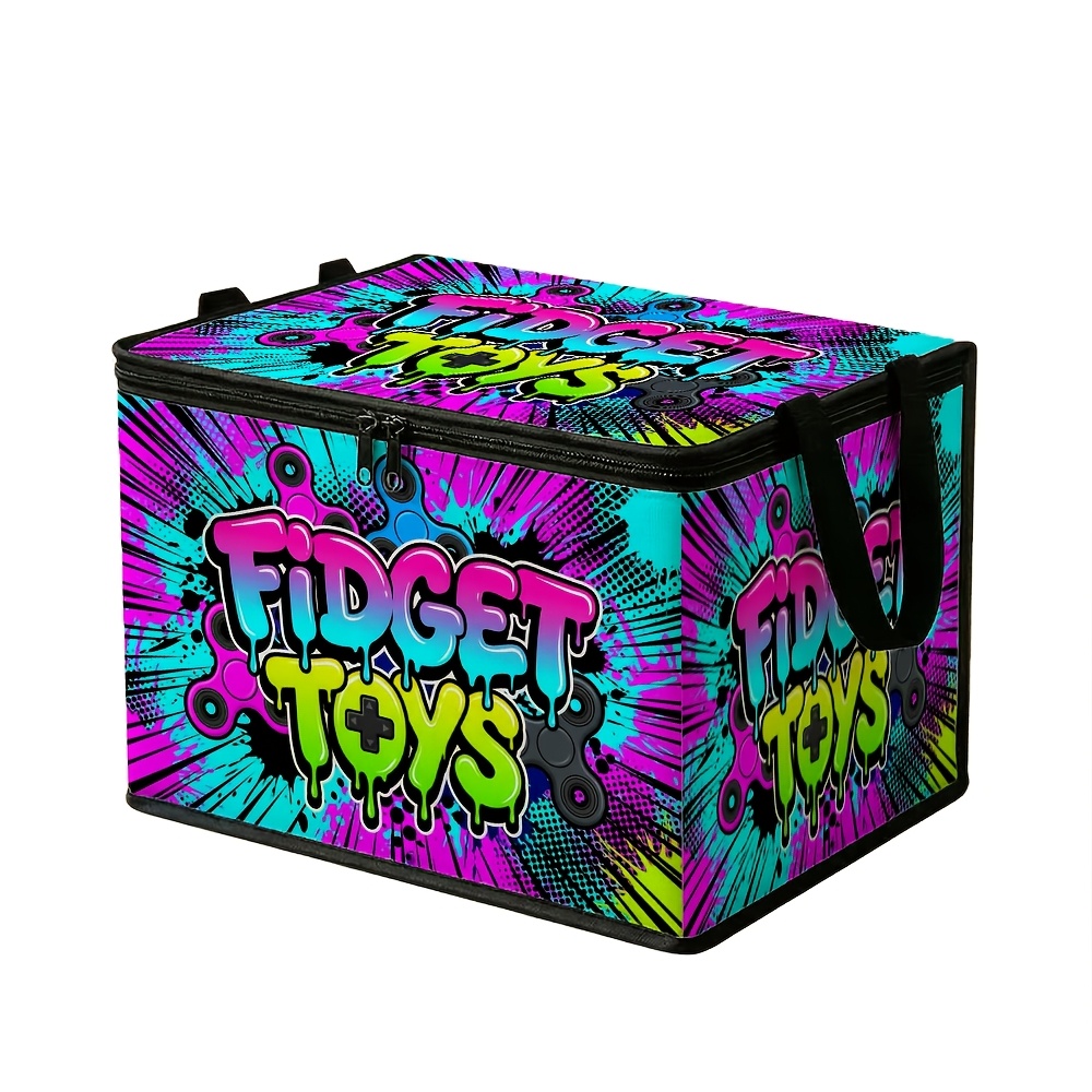 TEMU 1pc Vibrant Fidget Theme Lid Storage Box,fidget Pattern, For Holiday Supplies Storage, Clothes Pants And Bedding Storage, Moving Storage,