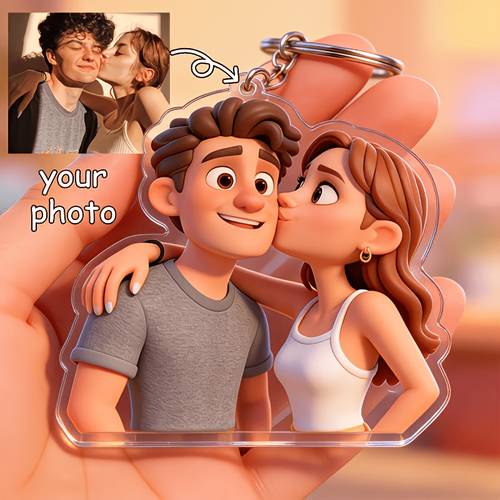 2d flat anniversary surprise customization cartoon style 2d cartoon acrylic keychain couple style custom photos to hand painted anime q version portraits pendants can turn couple photos wedding photos
