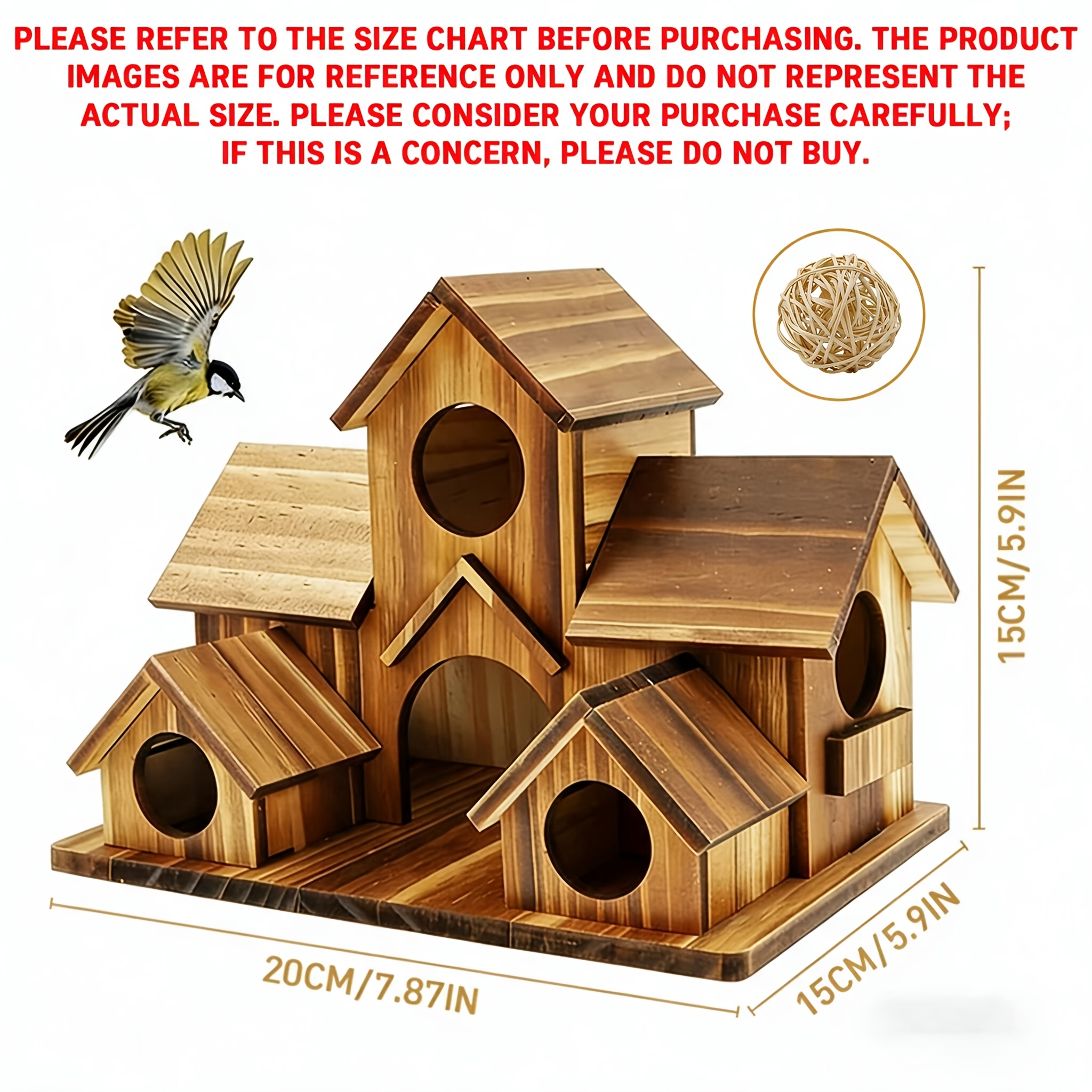 TEMU Small Outdoor Six-compartment Birdhouse With A Hand-woven Gnawing Vine Ball, Suitable For , , And Other Small Bird - A Modern Hanging Feeder And