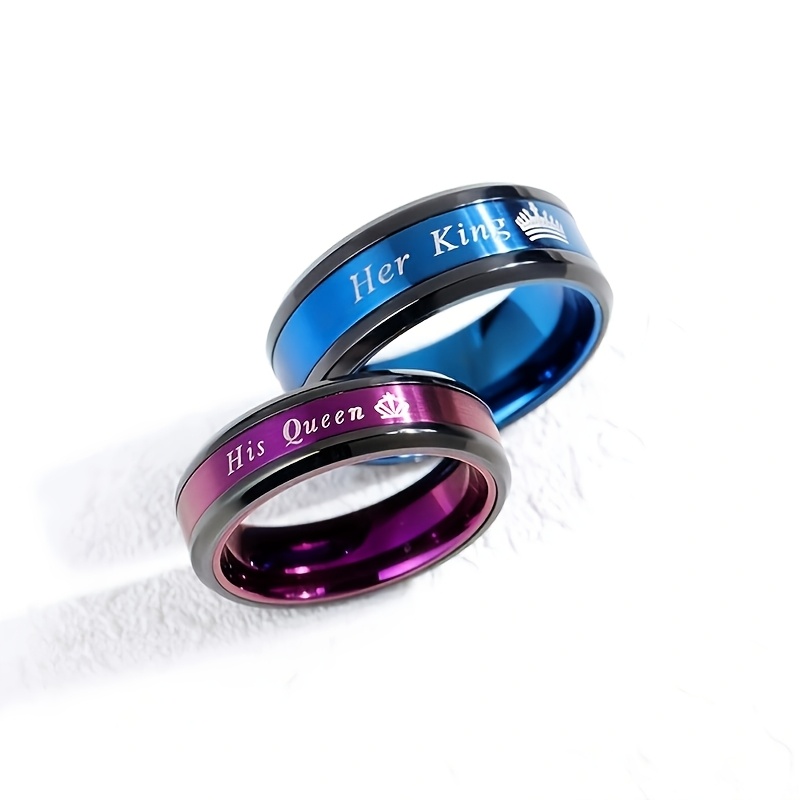 2pcs set of     blue   rings king queen couple matching bands