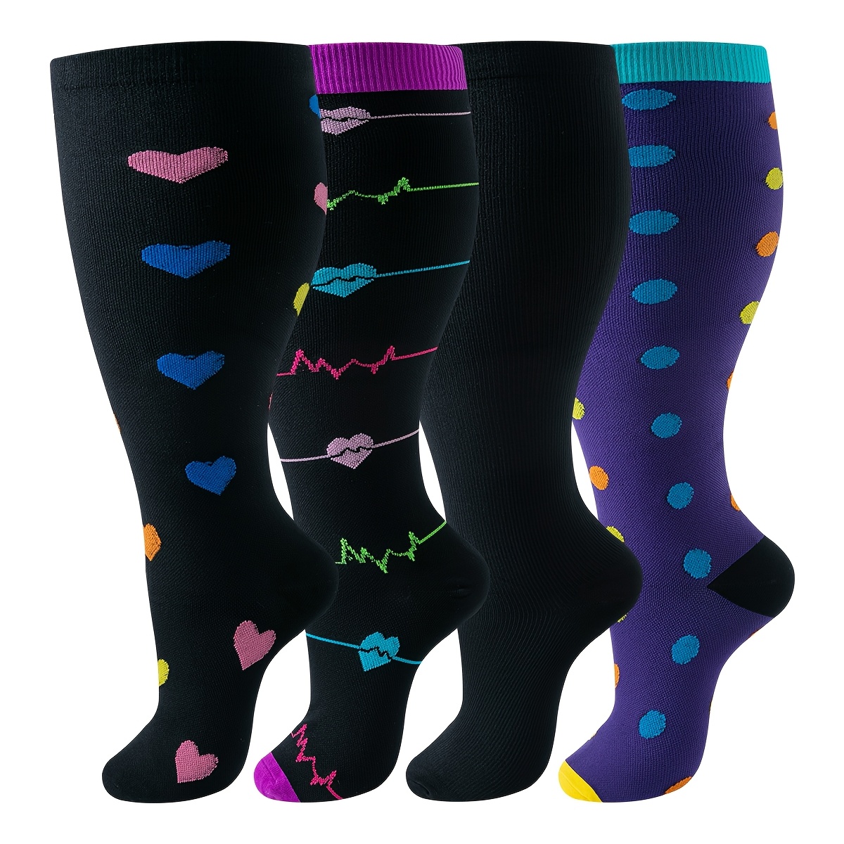 

4 Pairs Of Oversized And Plus-size Socks For Sports, Running, And Nursing.