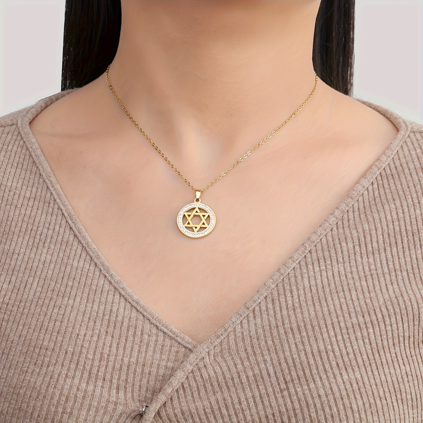 Stainless Steel Hexagram Star of David Necklace