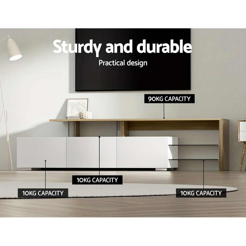   tv unit cabinet entertainment units wood stand table cabinets storage shelf organiser cupboard   room bedroom furniture with 3   drawer high gloss white Product details 6