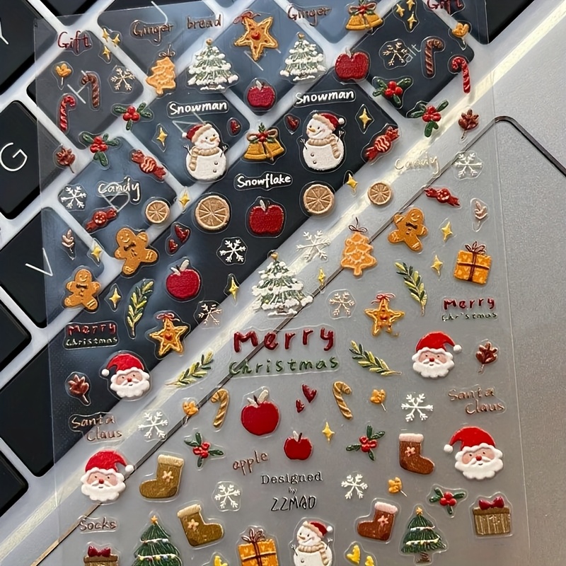 1pc New Cartoon Christmas Cute Teddy Bear Nail Sticker, 3d Winter Snowflake Snowman Christmas Tree Back Adhesive Self-adhesive Nail Sticker Pattern, Holiday Gift Box, Pen Holder, Diy Decoration