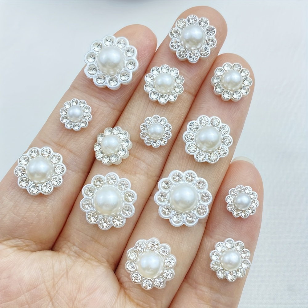 

40pcs Appliqués en Résine de Fleurs & Perles avec Strass - Idéaux pour des Ongles DIY, la Fabrication de Bijoux & les Embellissements de Mode